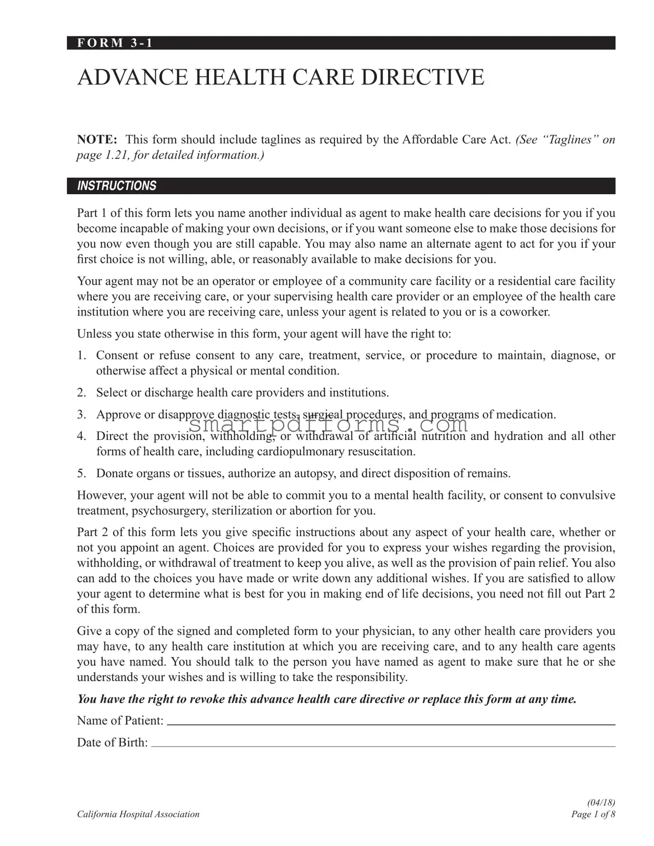 Blank 3 1 Health Care Directive PDF Template