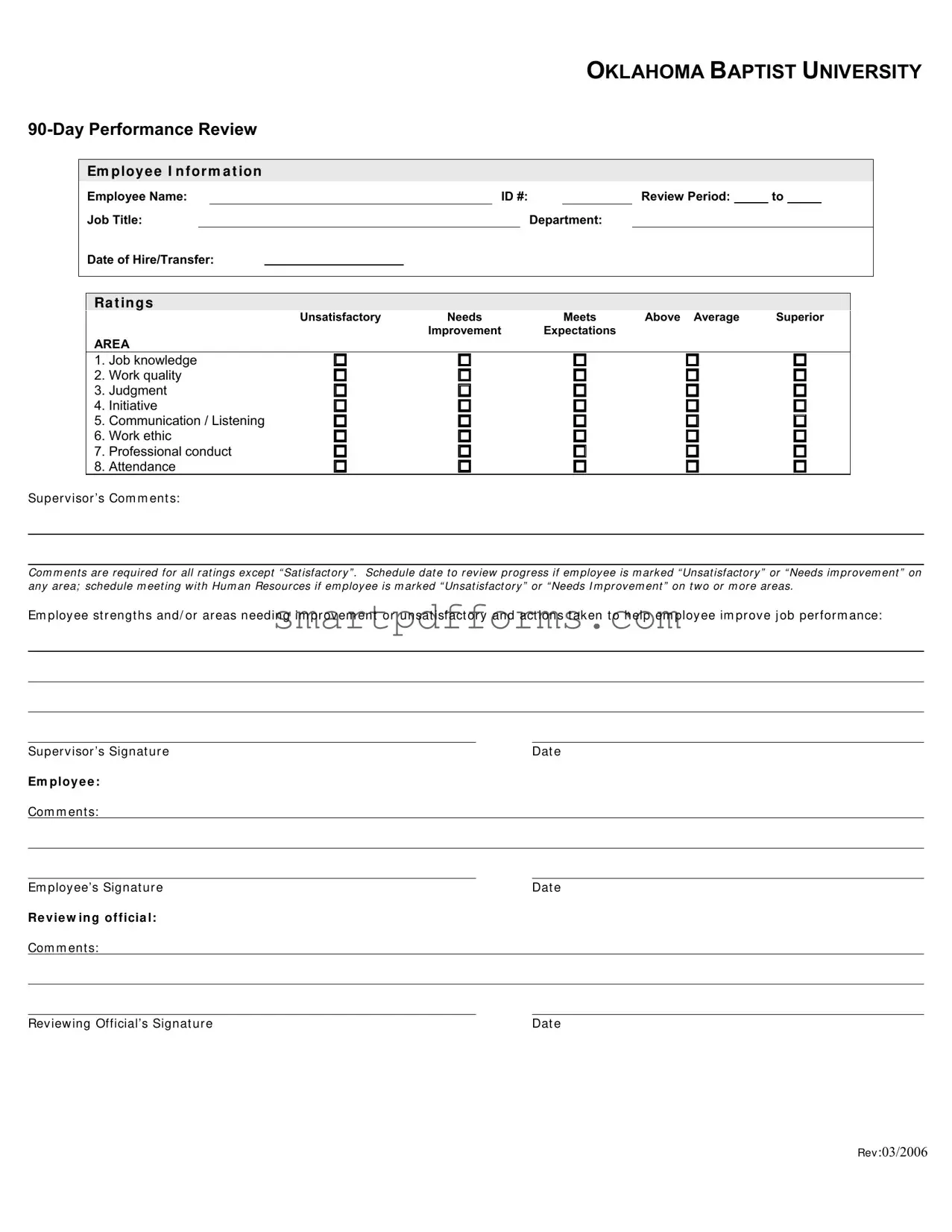 Blank 90 Day Performance PDF Template