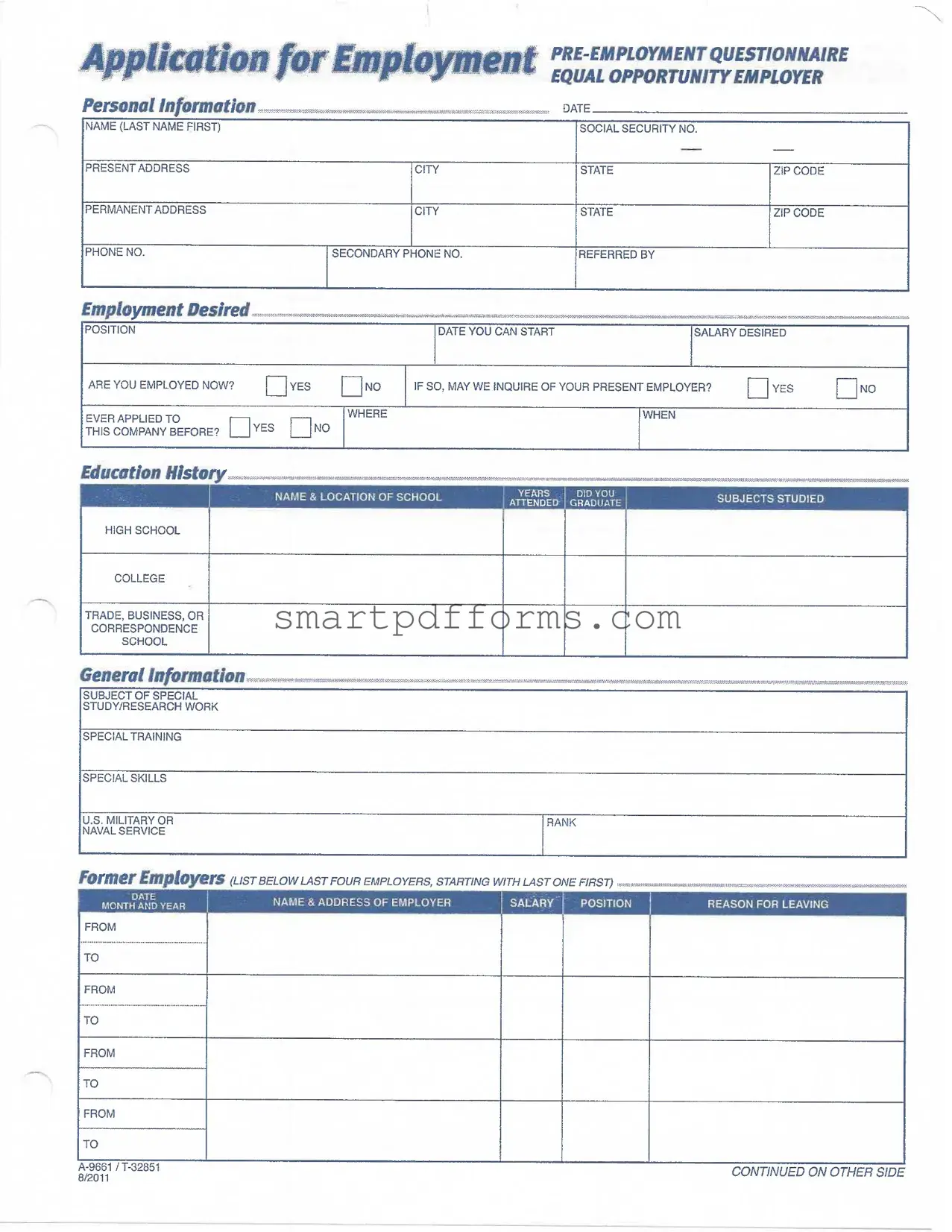 Blank A 9661 Application PDF Template