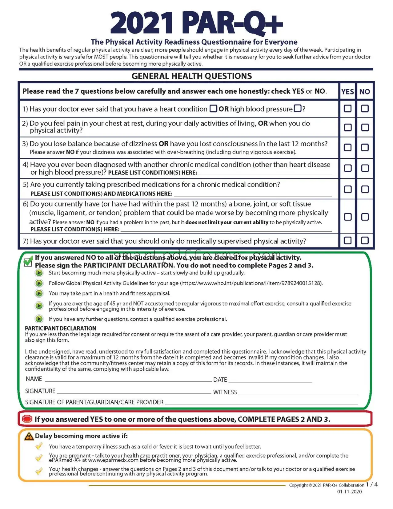 Blank Activity Parq PDF Template