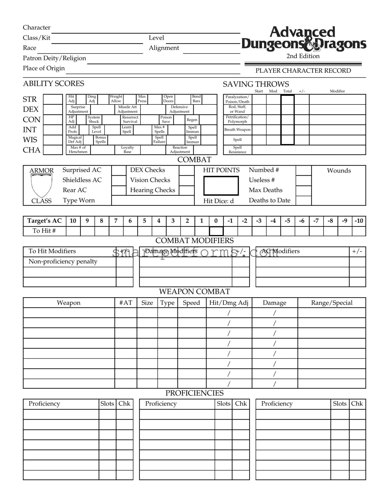 Blank Add Character Sheet PDF Template