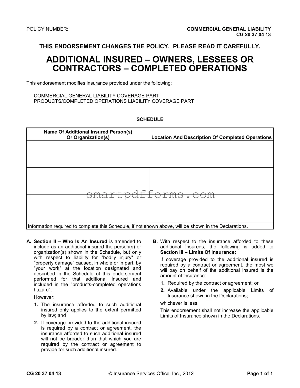 Blank Additional Insured PDF Template