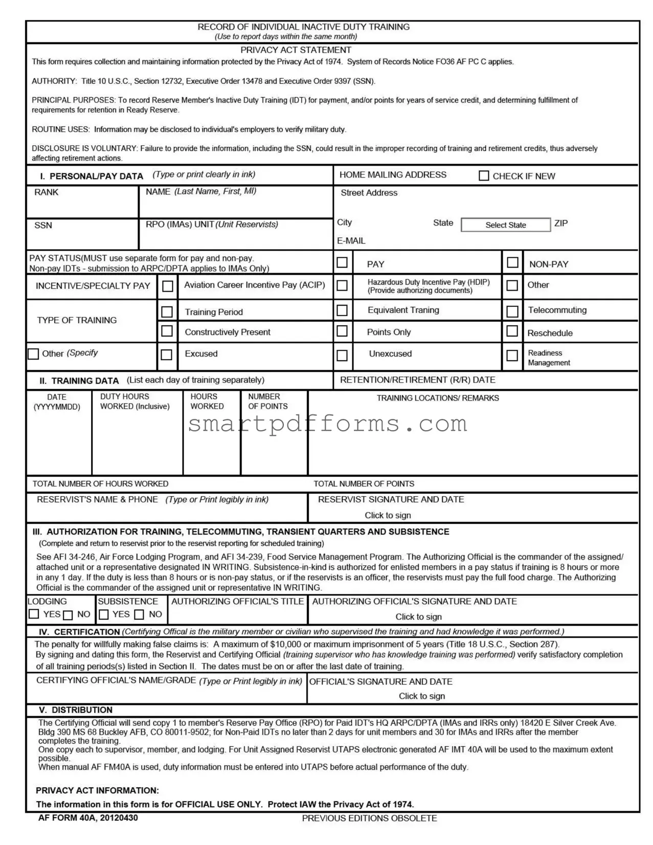 Blank Af Imt 40A PDF Template