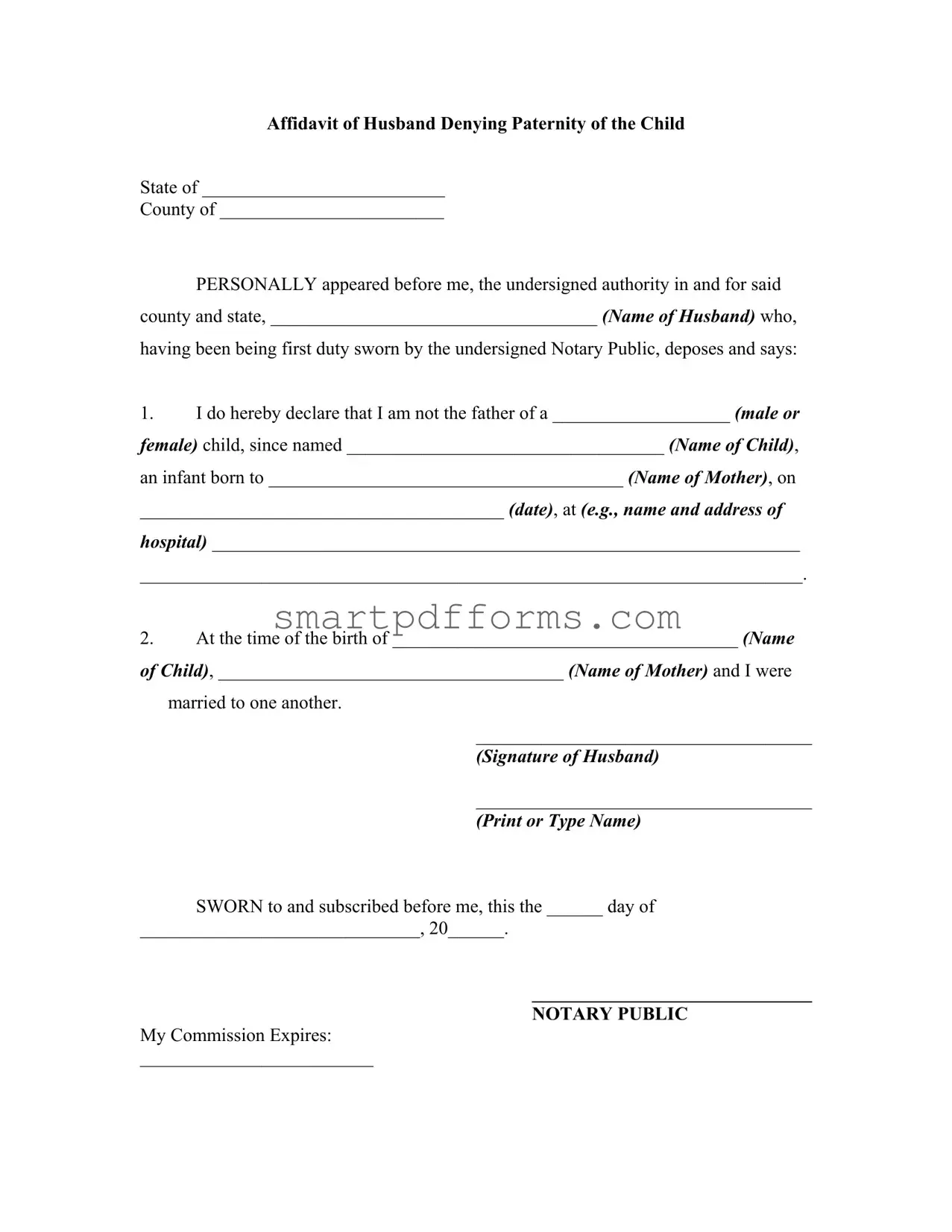 Blank Affidavit Denying Paternity PDF Template