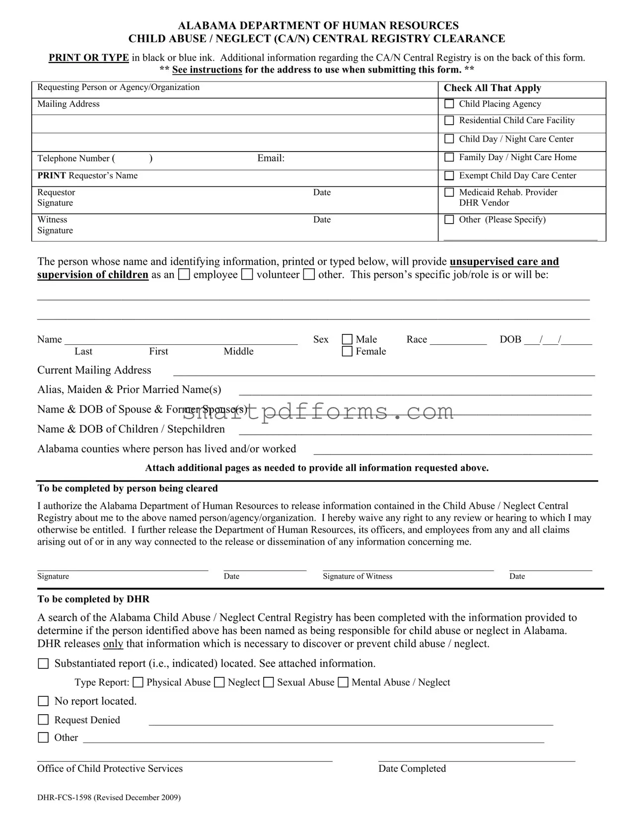 Blank Alabama Central Registry Clearance PDF Template