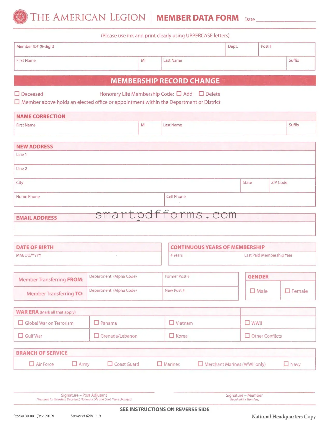 Blank American Legion Transfer PDF Template