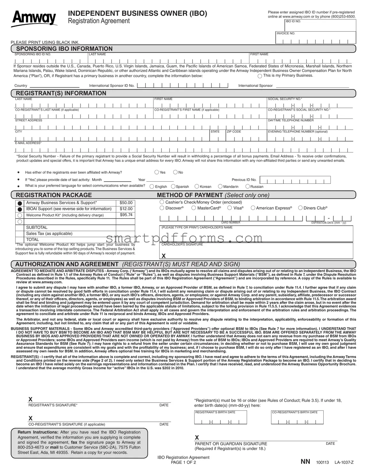 Blank Amway Ibo Application PDF Template