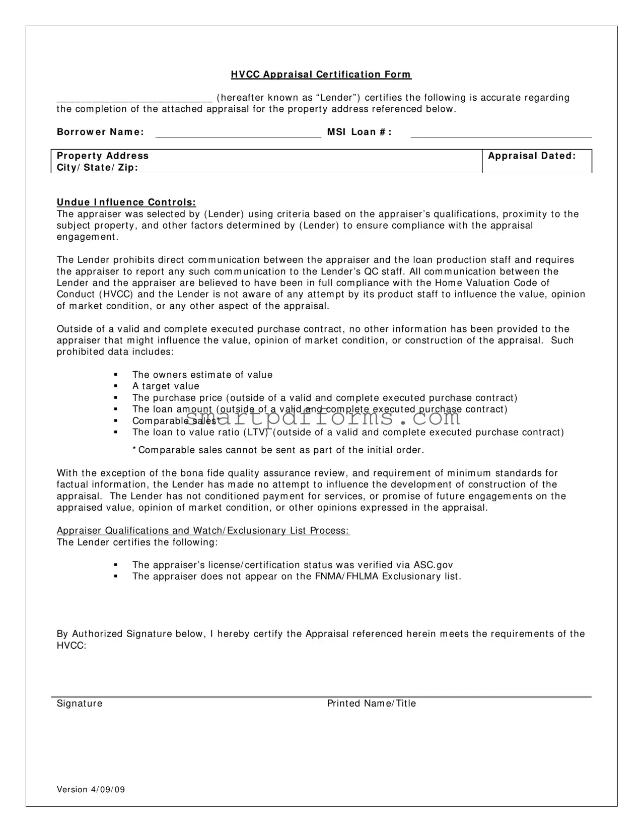 Blank Appraisal Hvcc PDF Template
