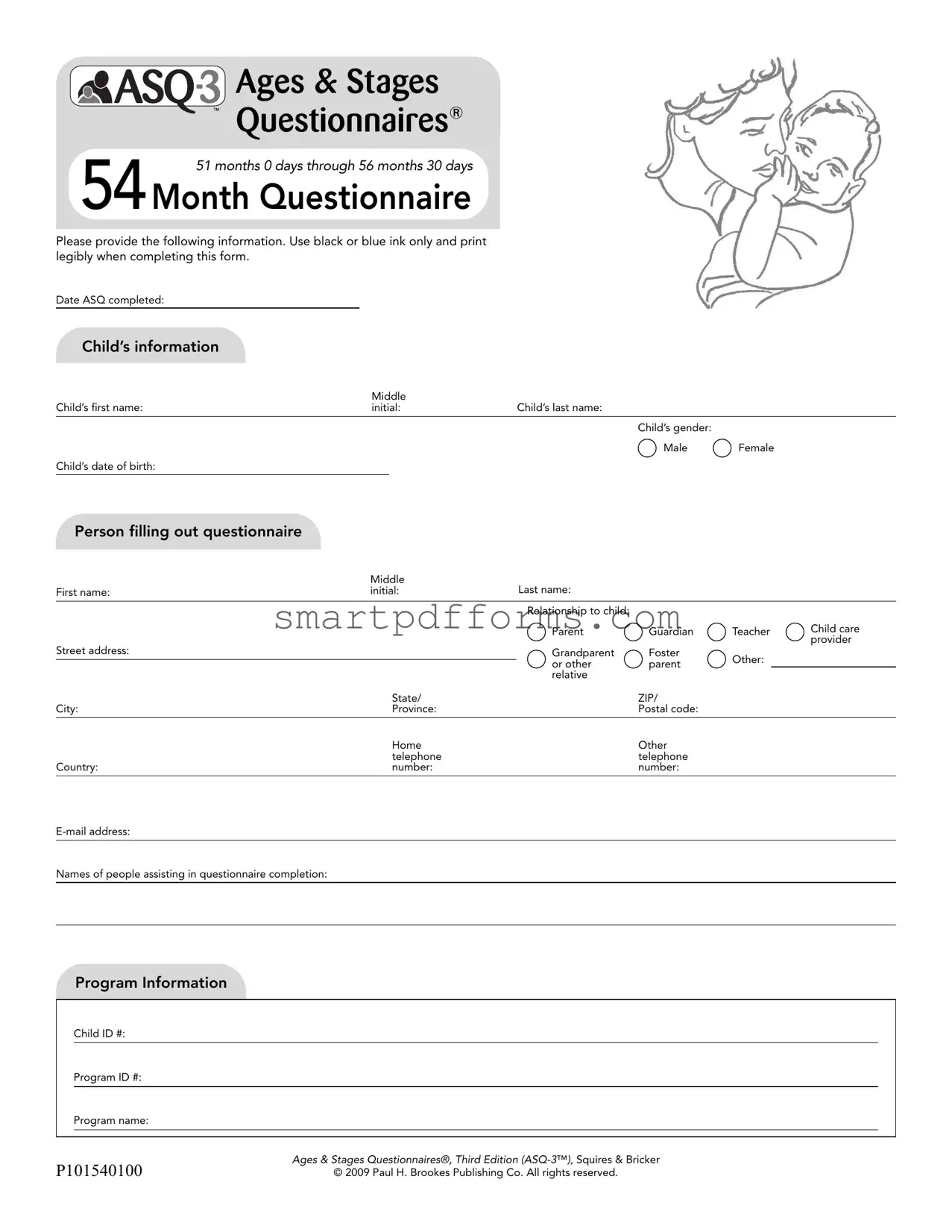 Blank Asq 54 Month Questionnaire PDF Template