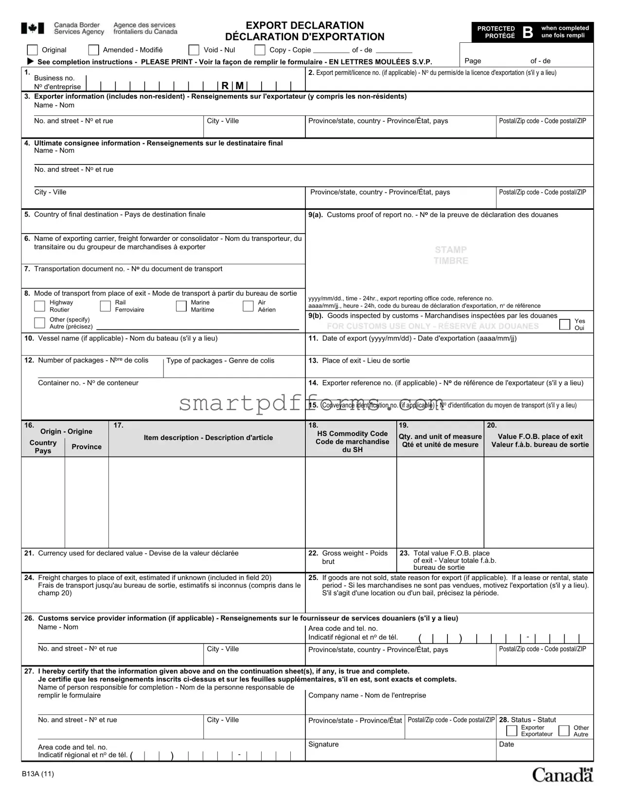Blank B13A PDF Template