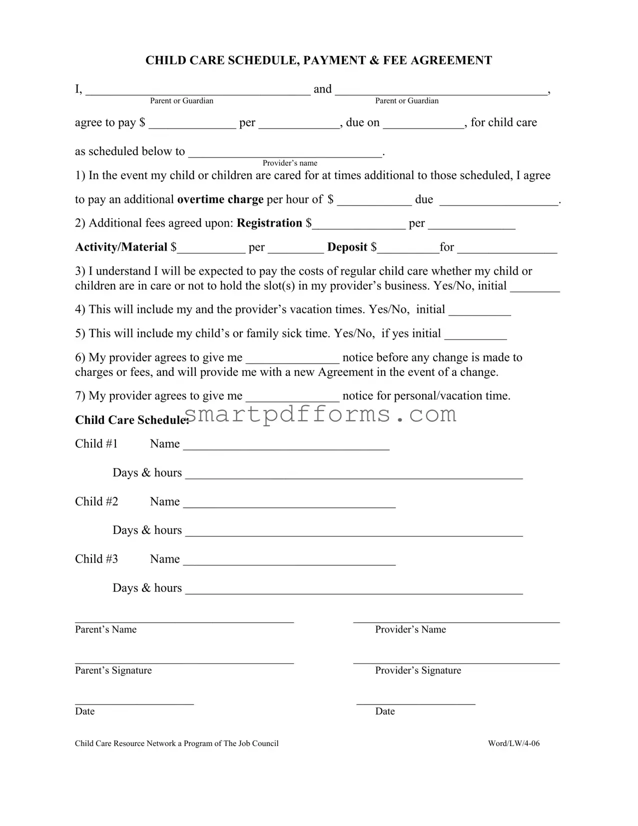 Blank Babysitting Contract Sample PDF Template