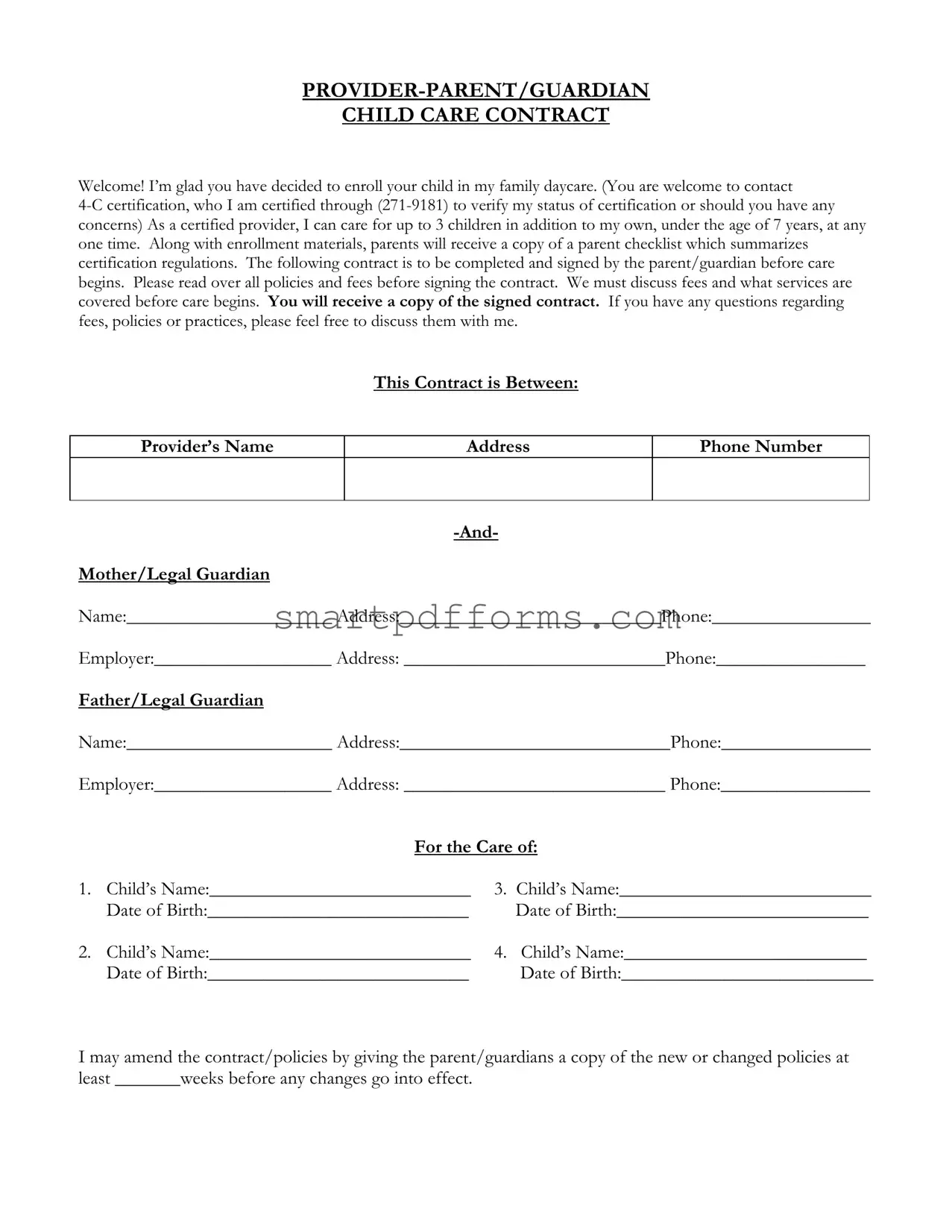 Blank Babysitting For Parents PDF Template