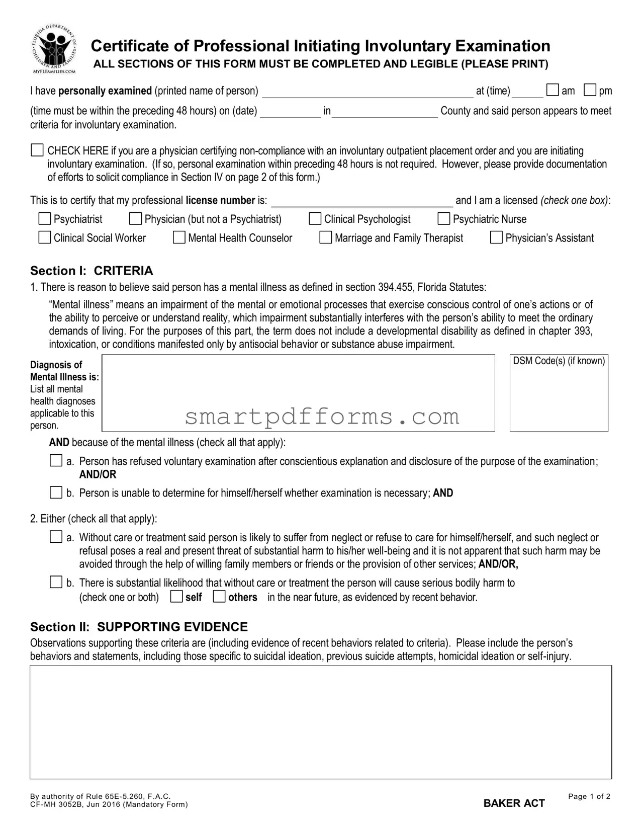 Blank Baker Act PDF Template
