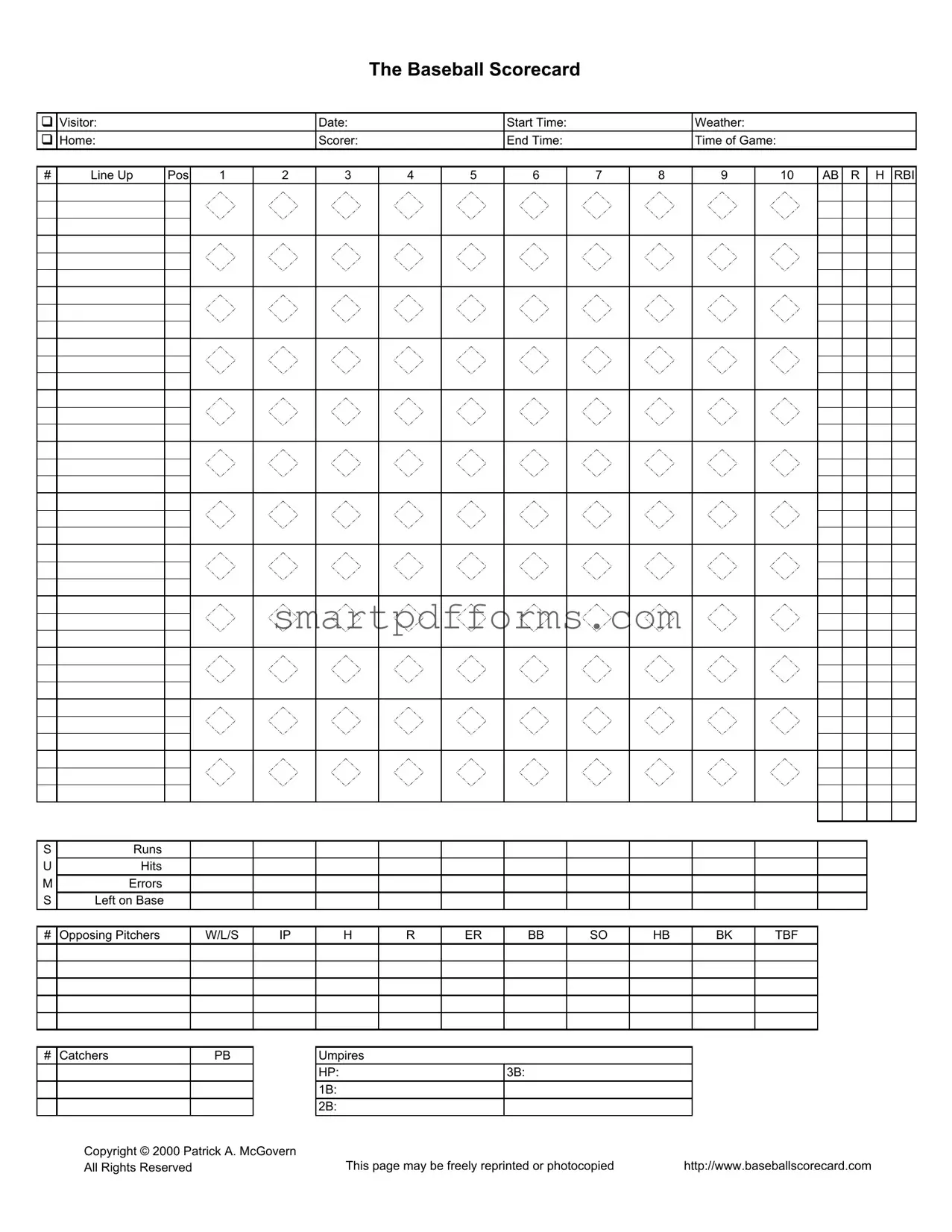 Blank Baseball Scorecard PDF Template
