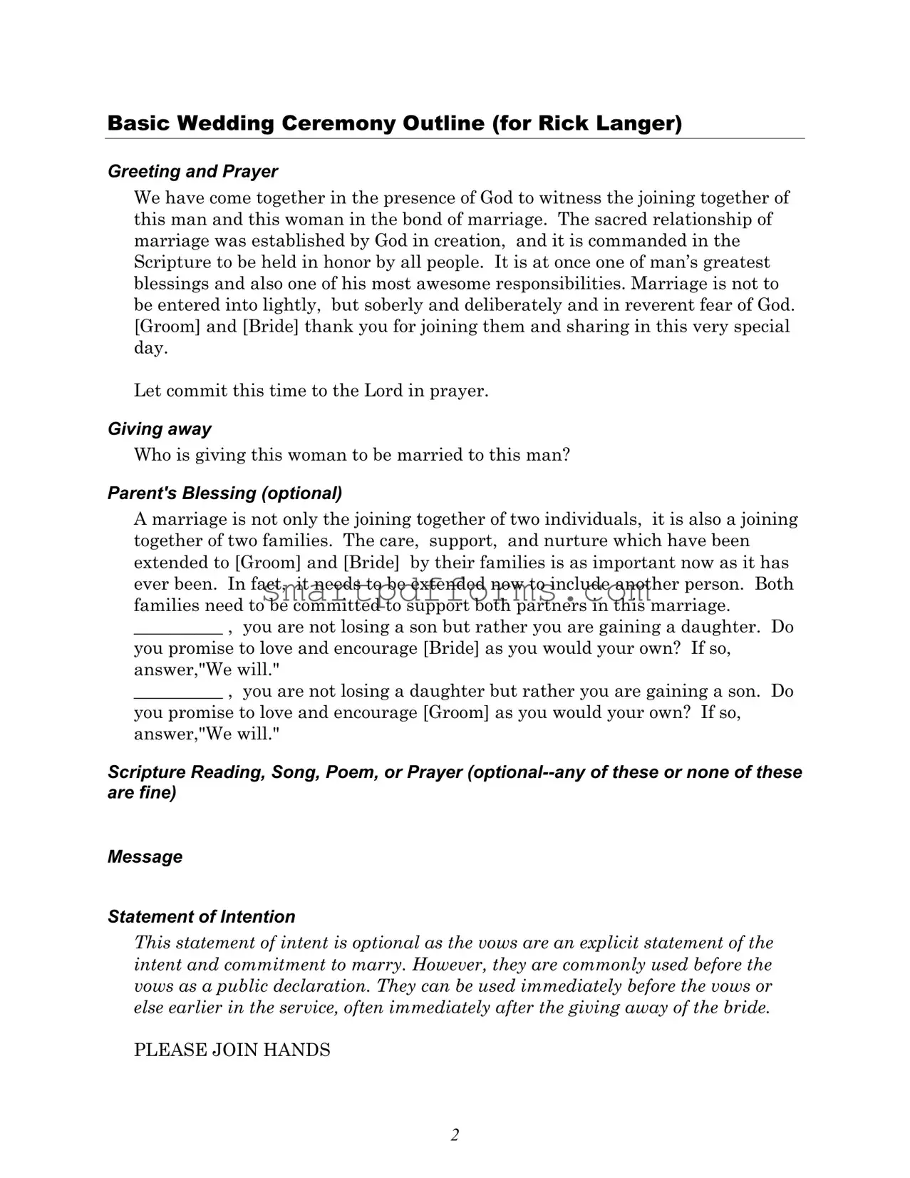 Blank Wedding Ceremony Script PDF Template