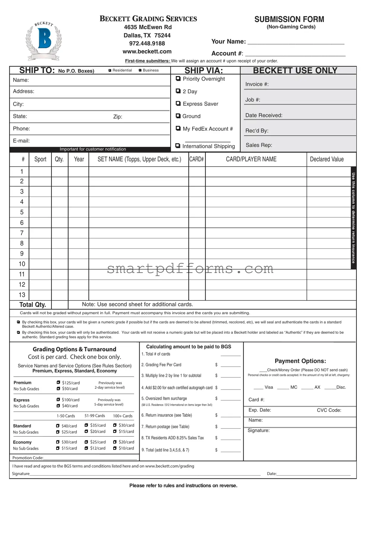 Blank Beckett Grading PDF Template