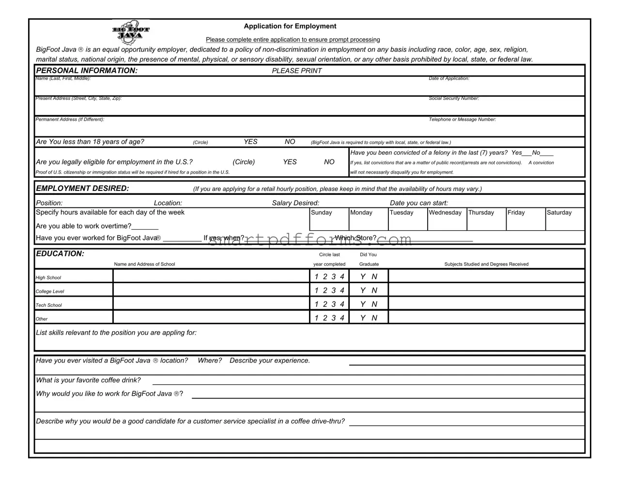 Blank Bigfoot Java Application PDF Template