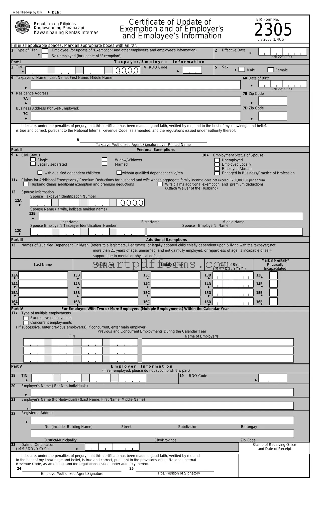 Blank Bir 2305 PDF Template