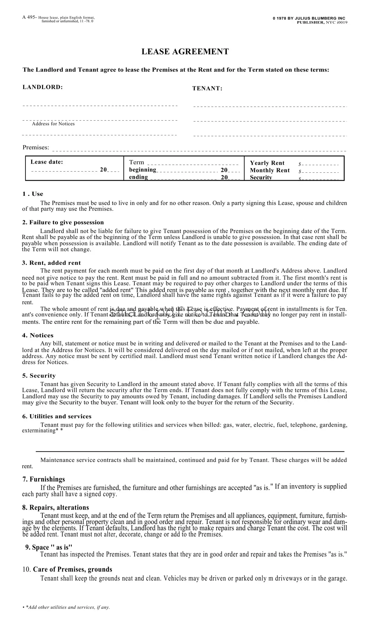 Blank Blumberg Lease Agreement PDF Template