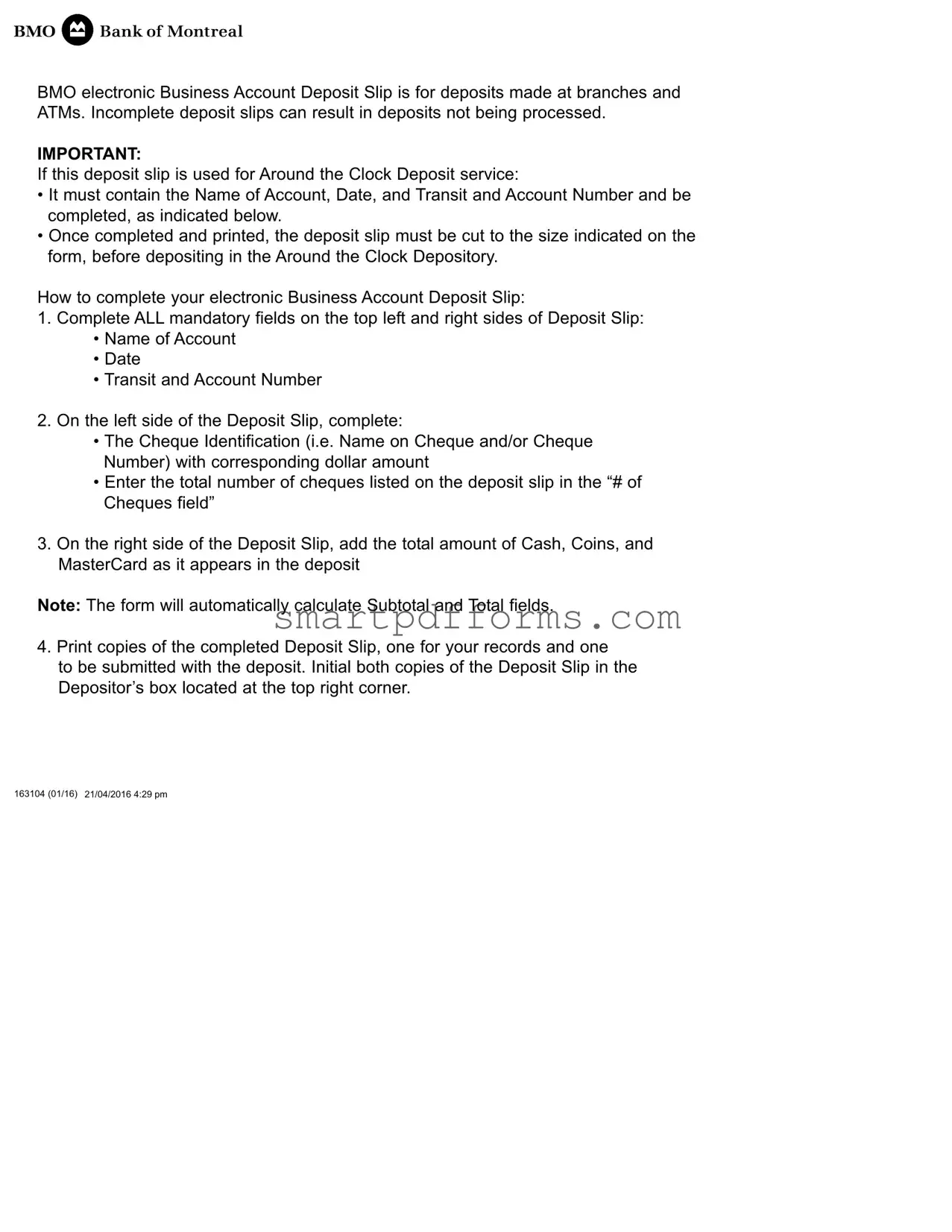 Blank Bmo Deposit PDF Template