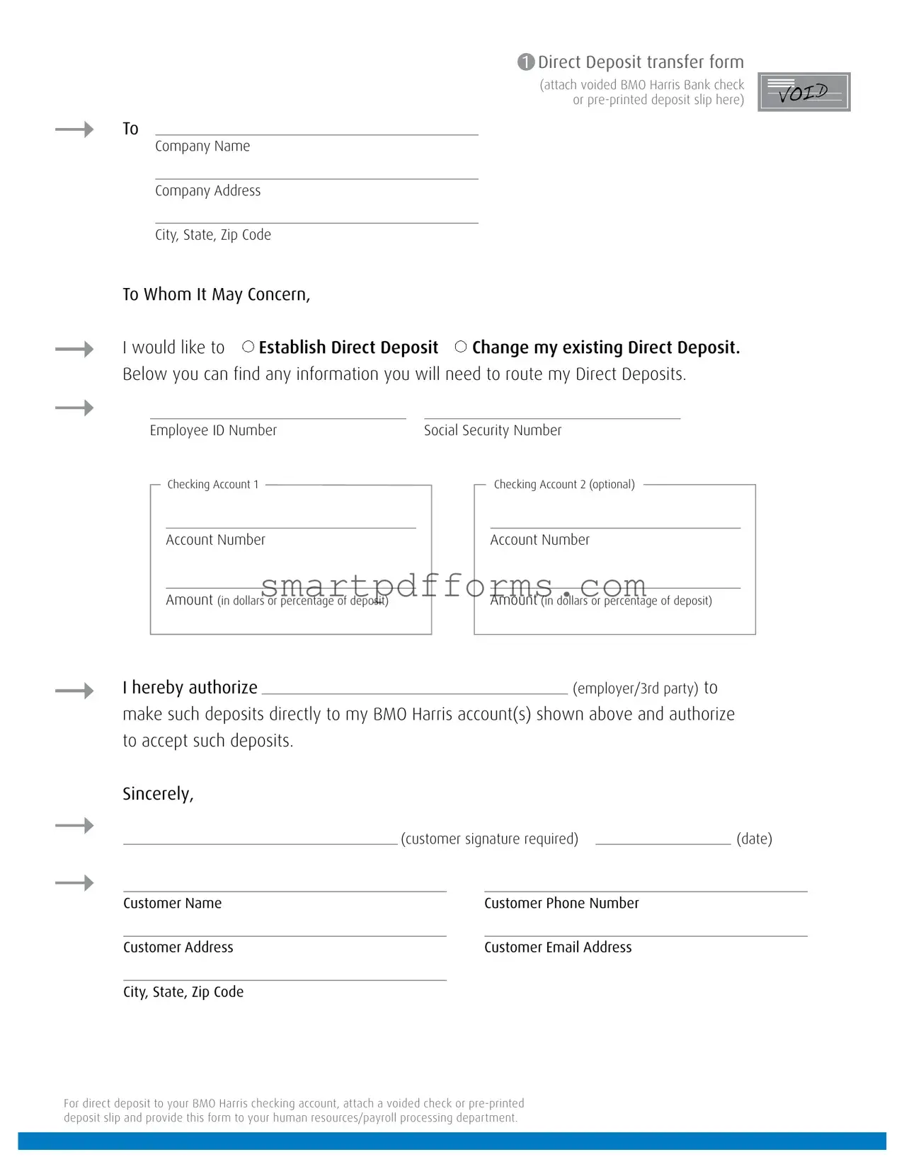 Blank Bmo Direct Deposit PDF Template