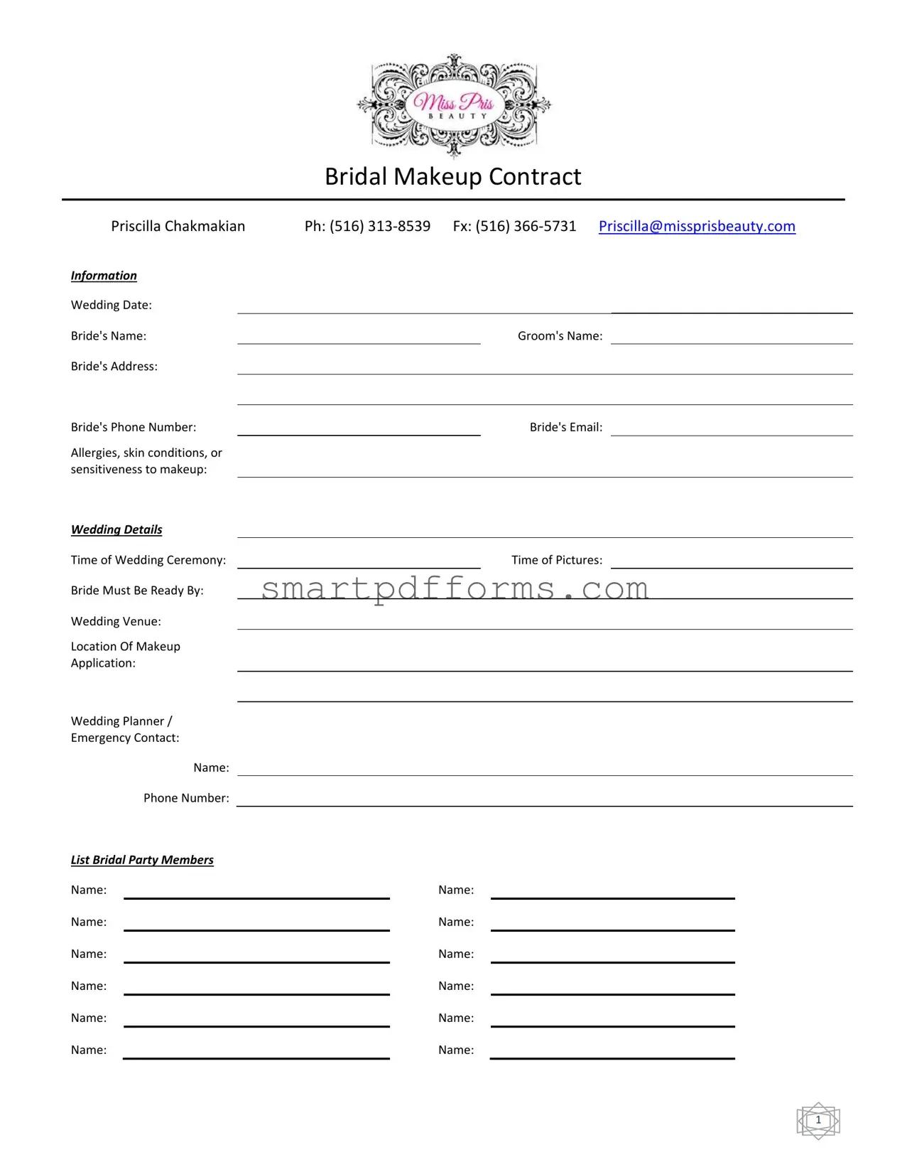 Blank Bridal Makeup Contract PDF Template