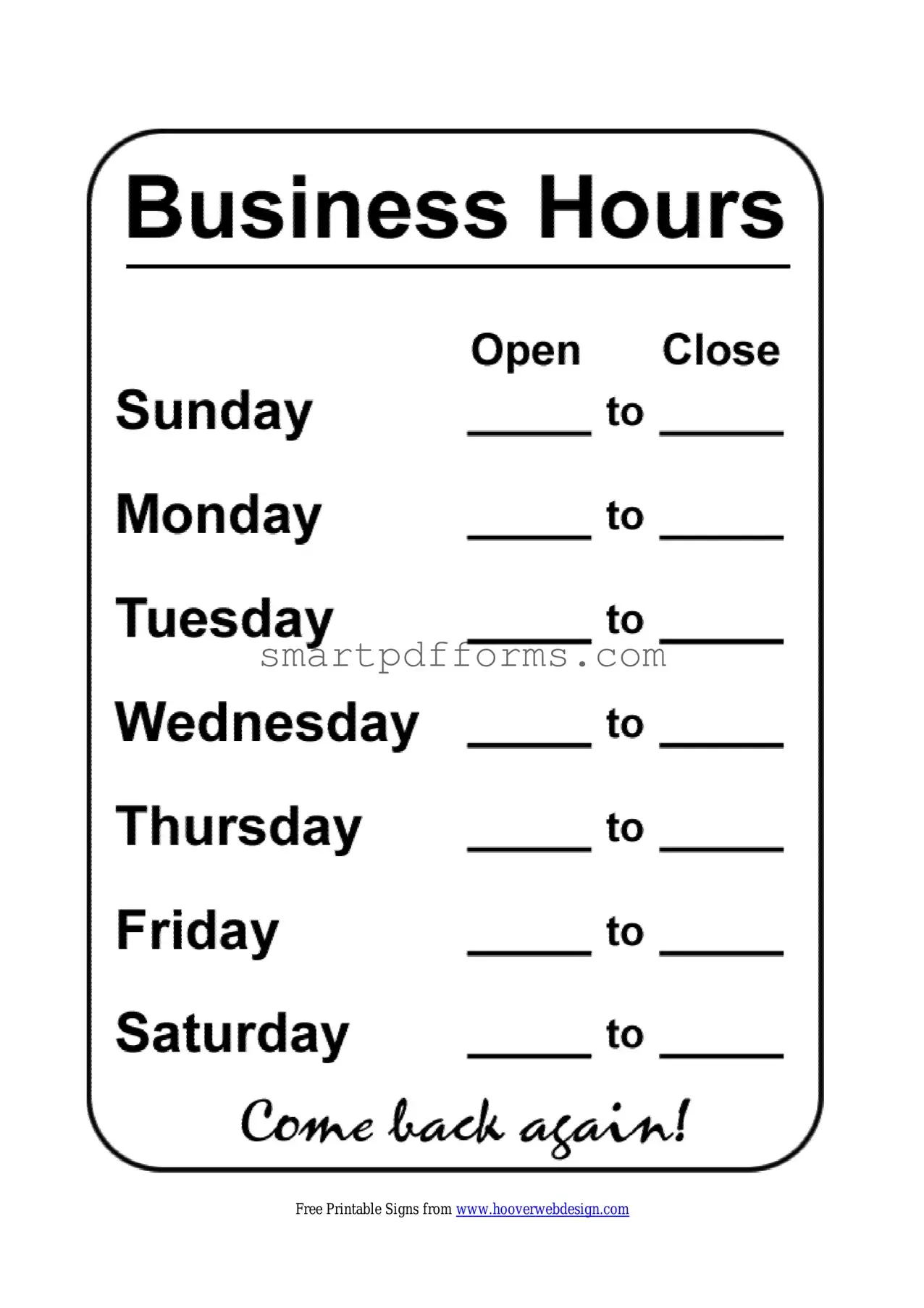 Blank Business Hours PDF Template