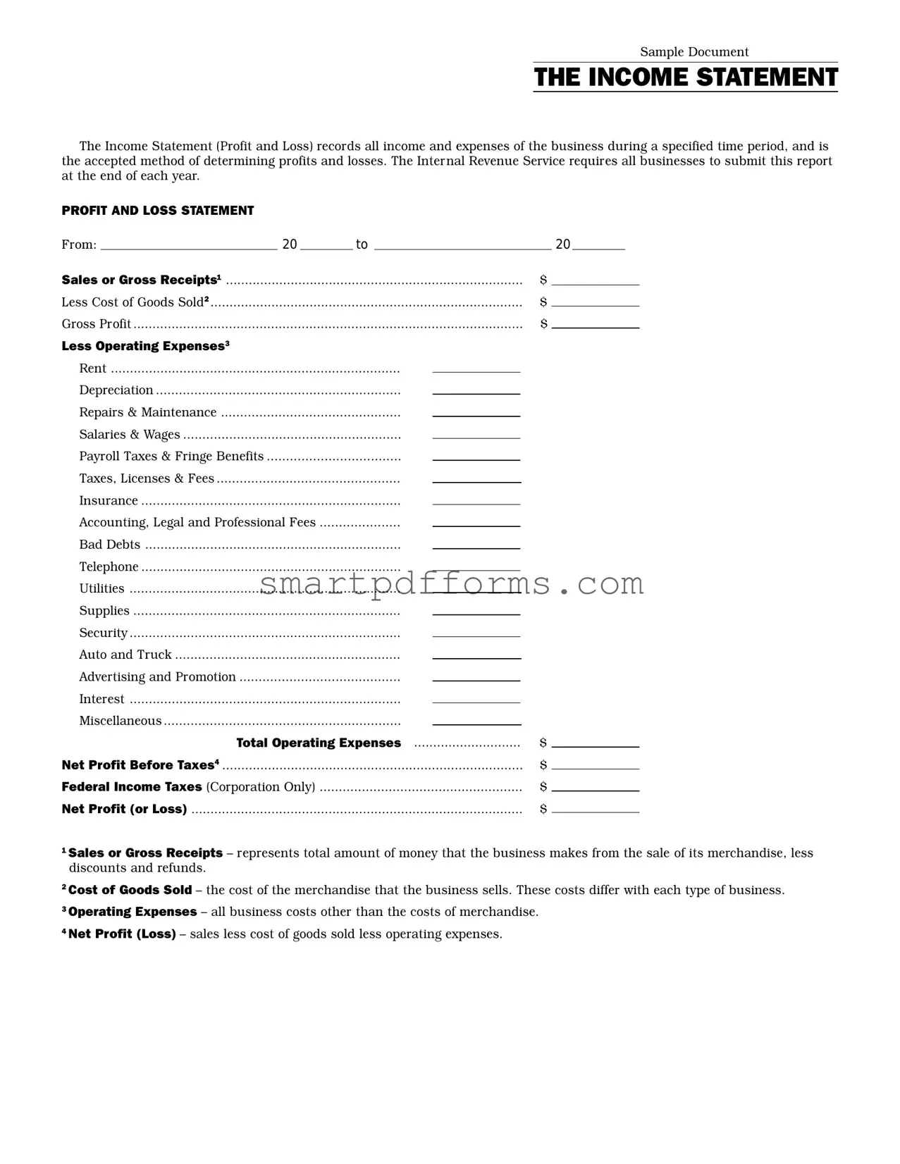 Blank Business Income Statement Pdf PDF Template