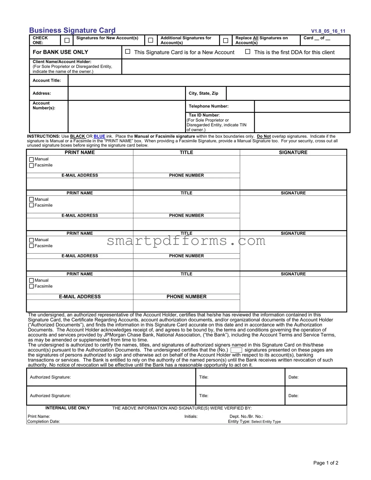 Blank Business Signature Card PDF Template
