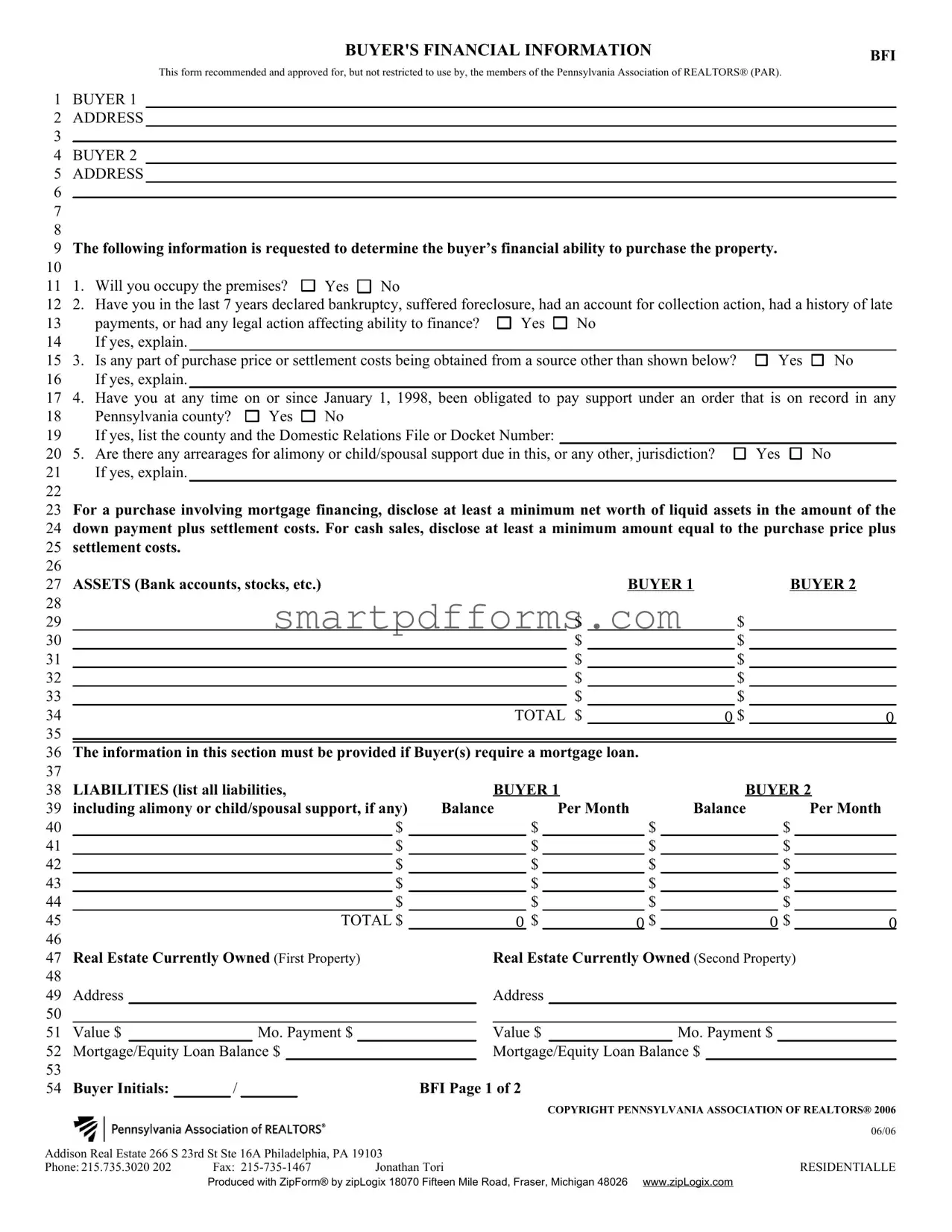 Blank Buyer Financial Information PDF Template