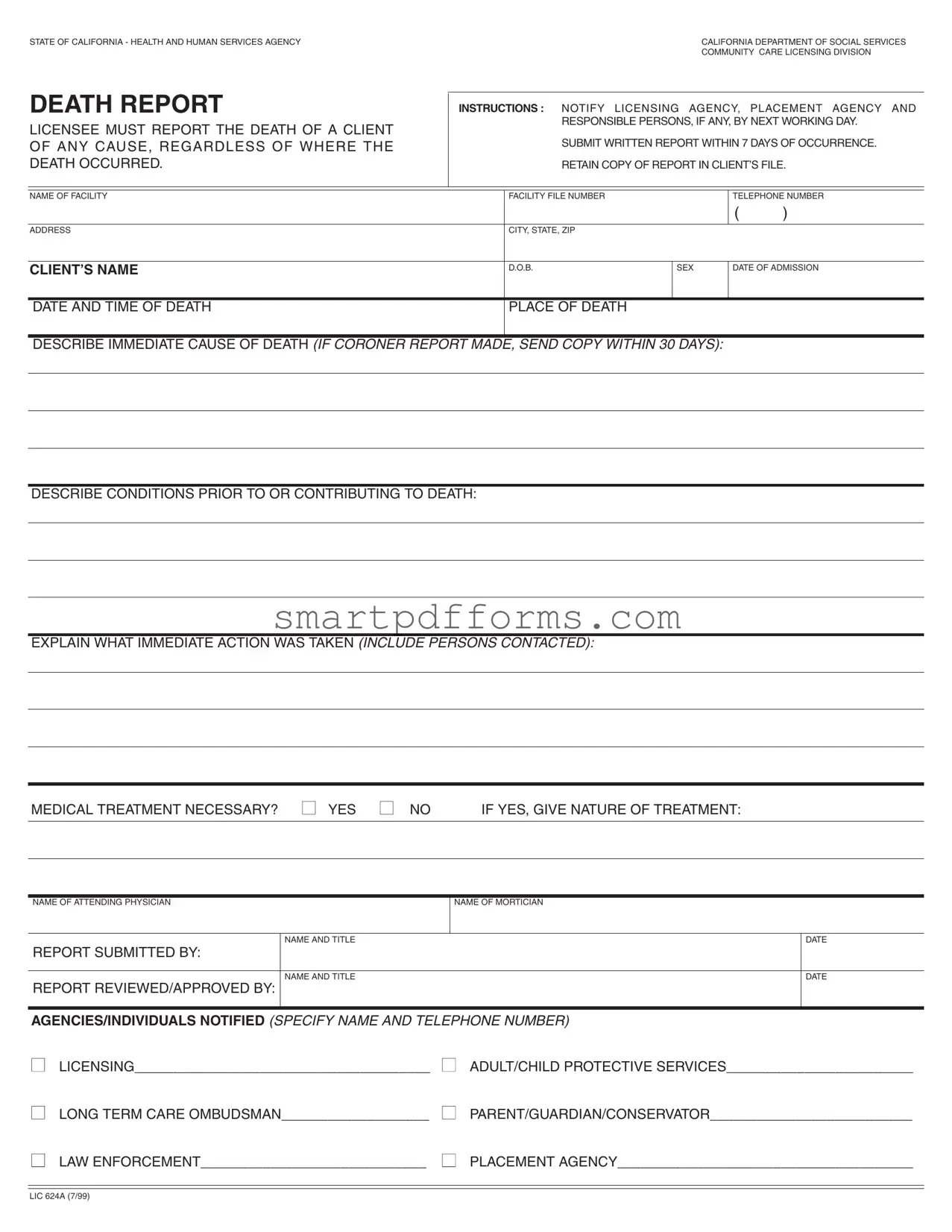 Blank Ca Death Report PDF Template