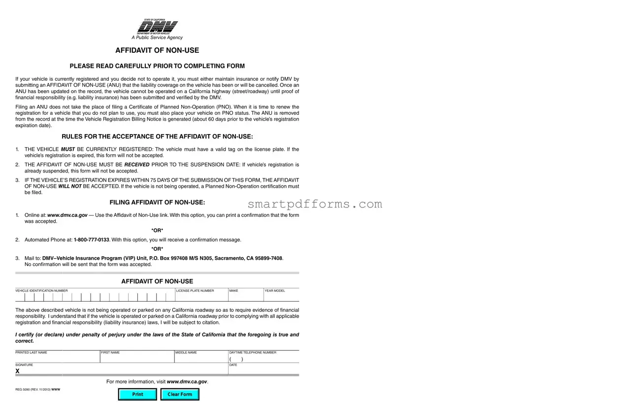 Blank California Affidavit of Non-Use REG 5090 PDF Template