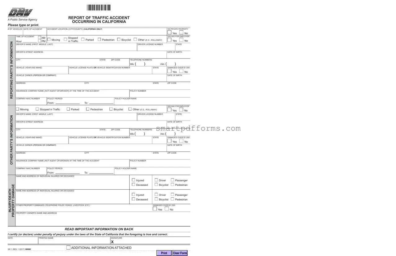 Blank Ca Dmv Sr1 PDF Template