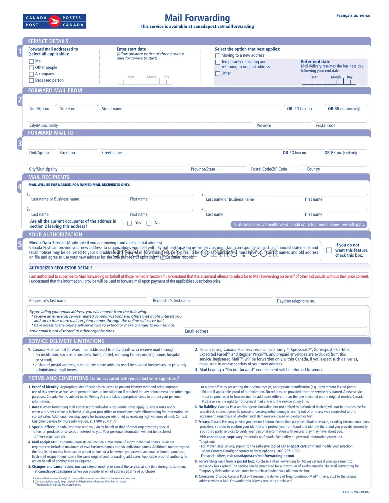 Blank Ca Mail Forwarding PDF Template