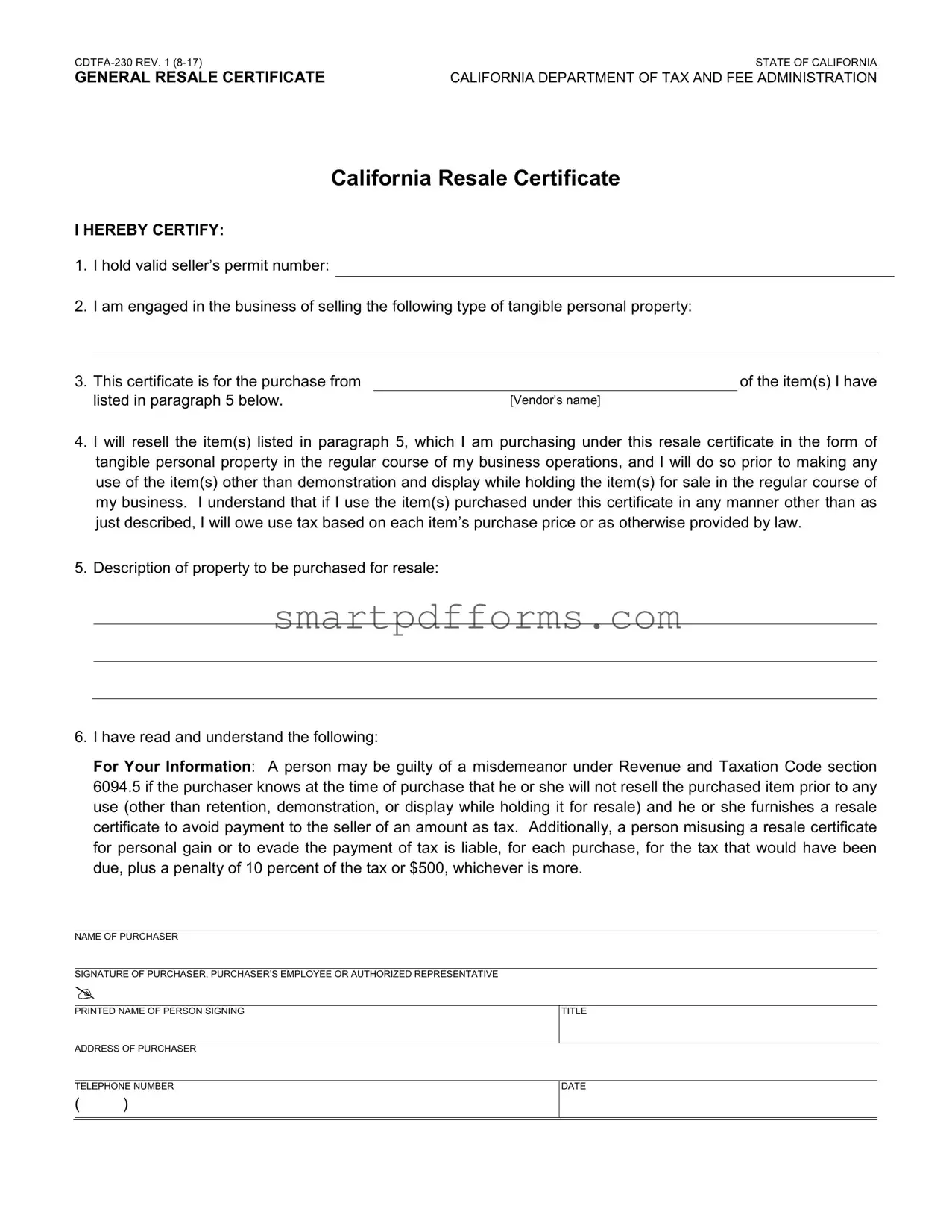 Blank Ca Resale PDF Template