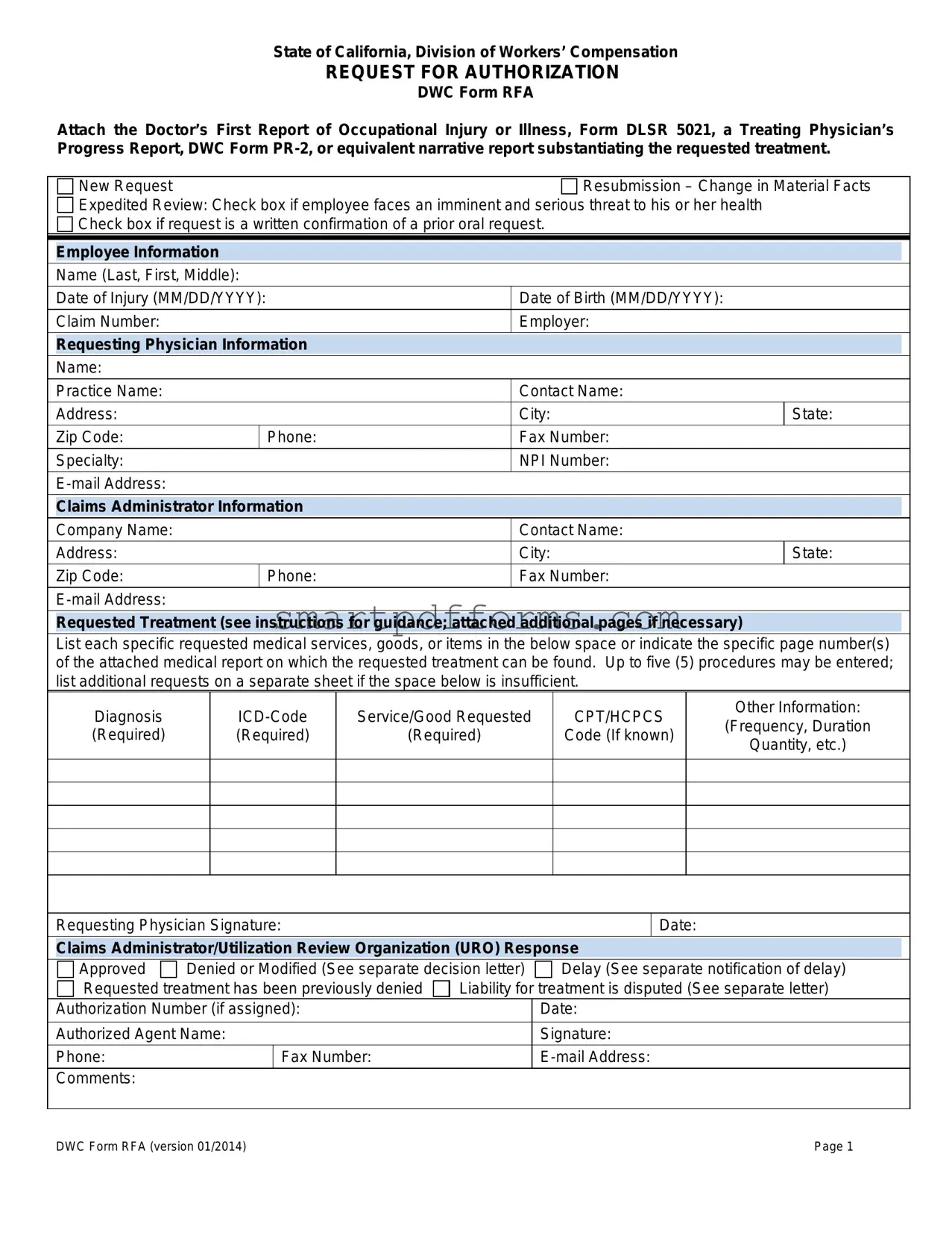 Blank Ca Rfa PDF Template
