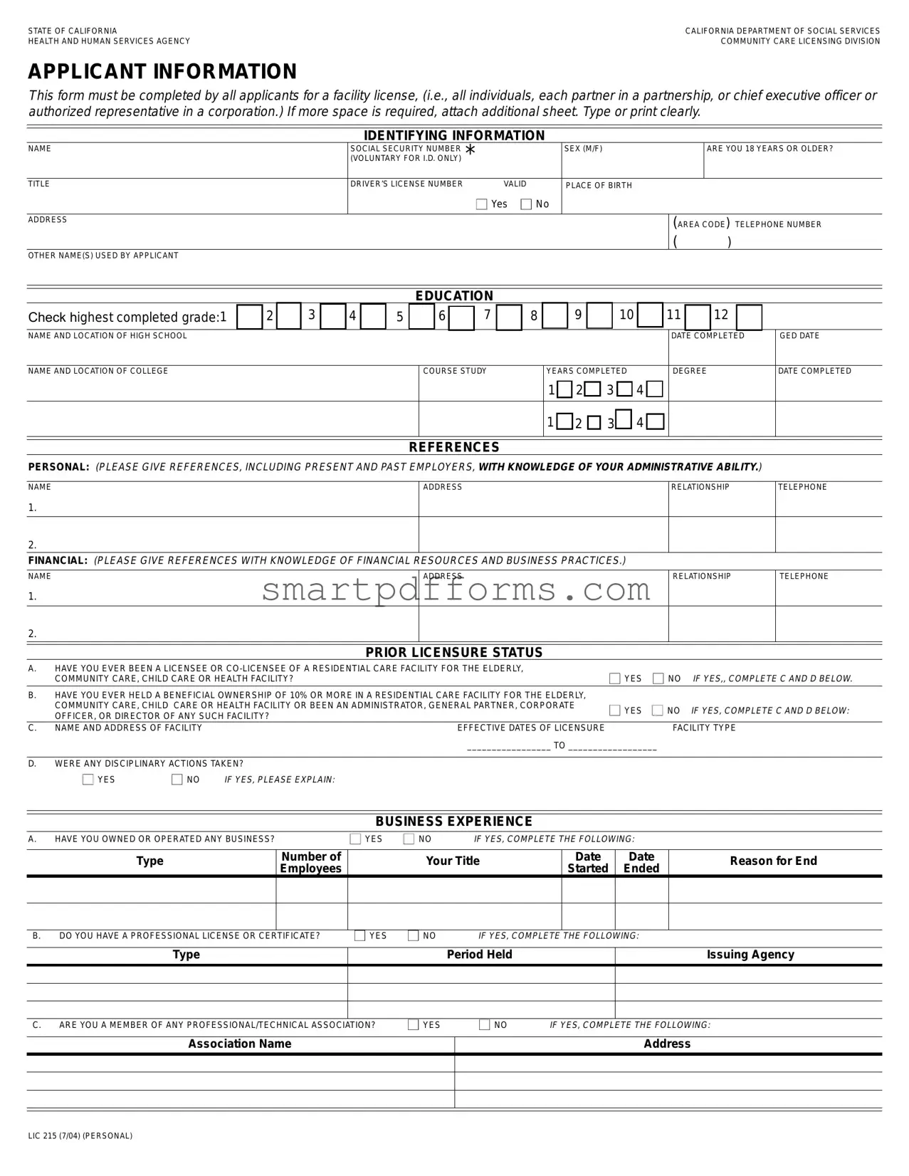Blank Lic 215 PDF Template