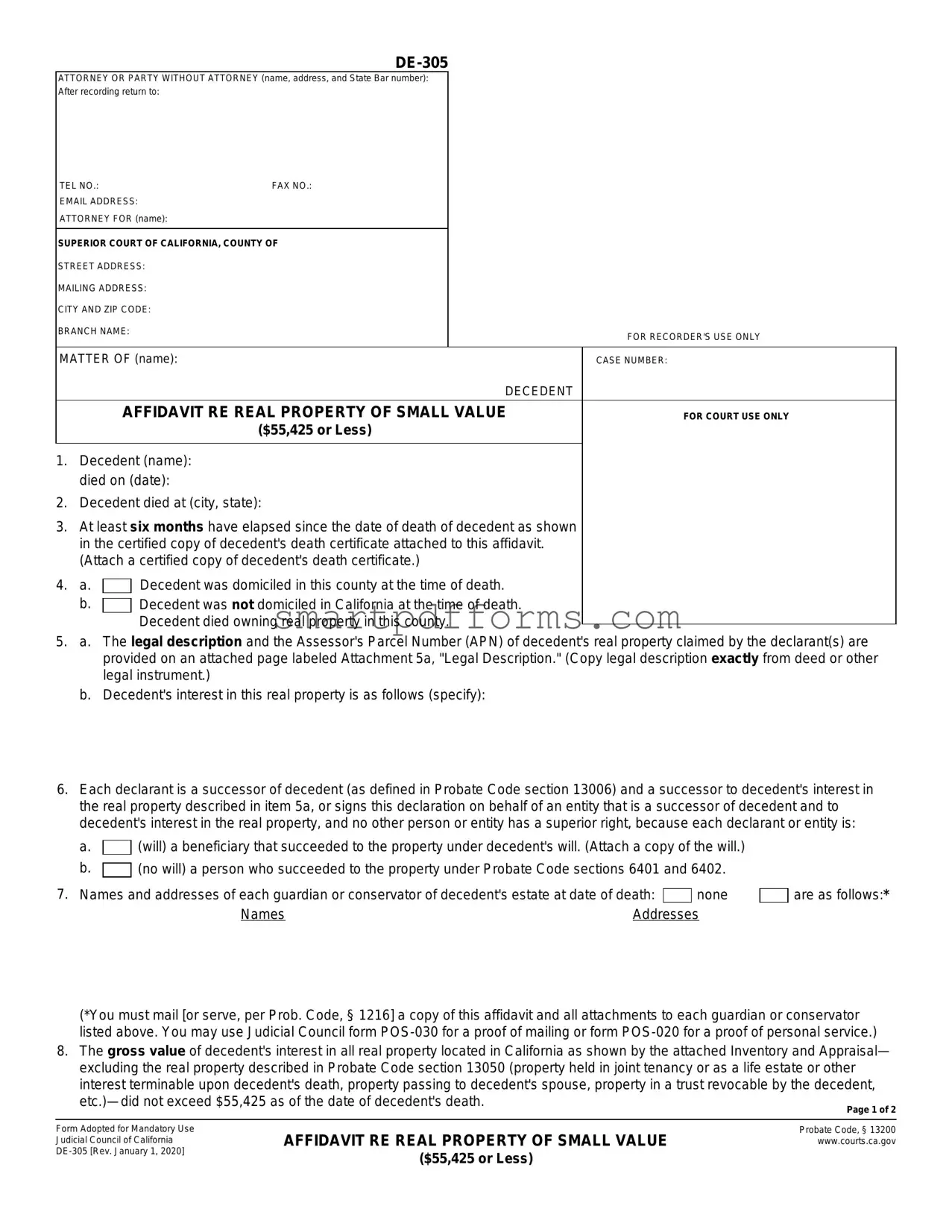 Blank California De 305 PDF Template