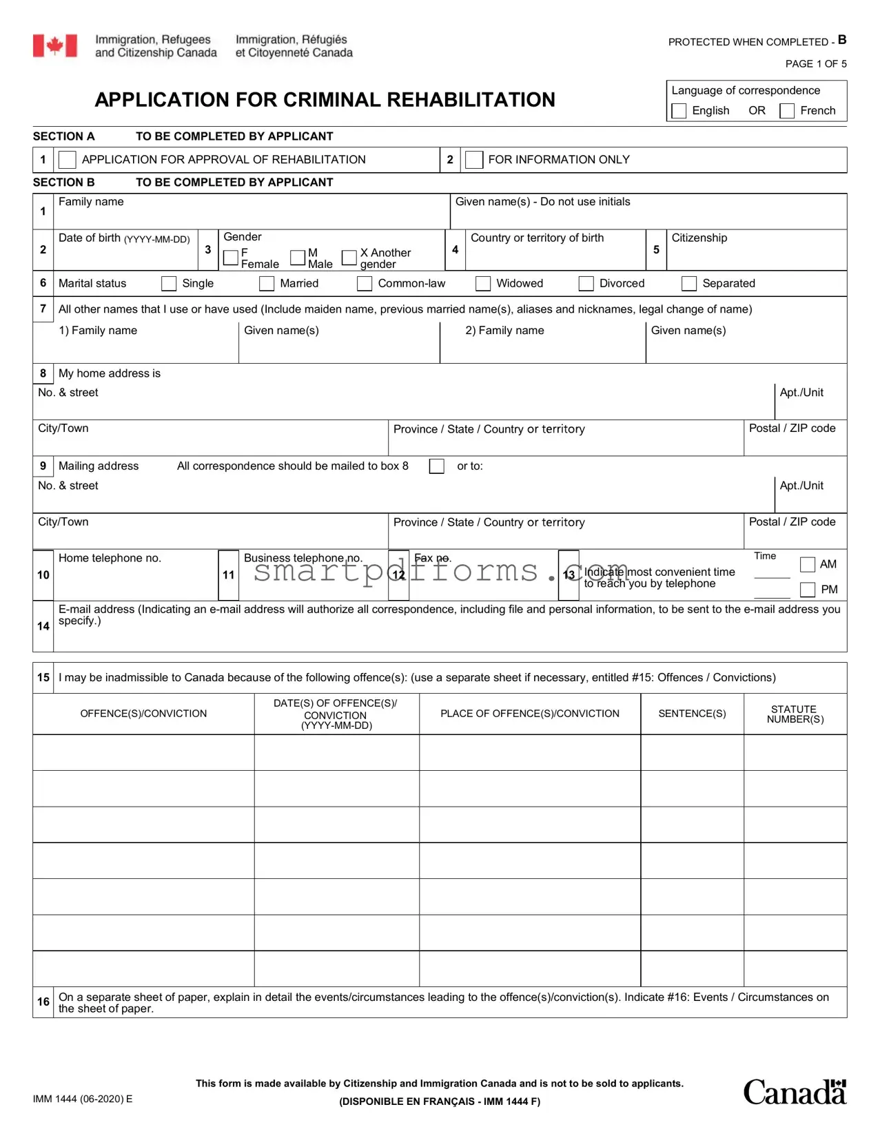 Blank Canada Criminal Rehabilitation PDF Template