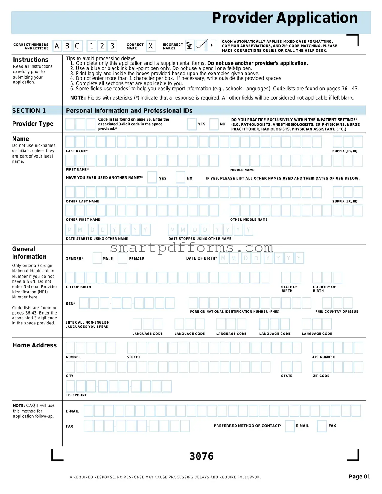 Blank Caqh Provider Application PDF Template