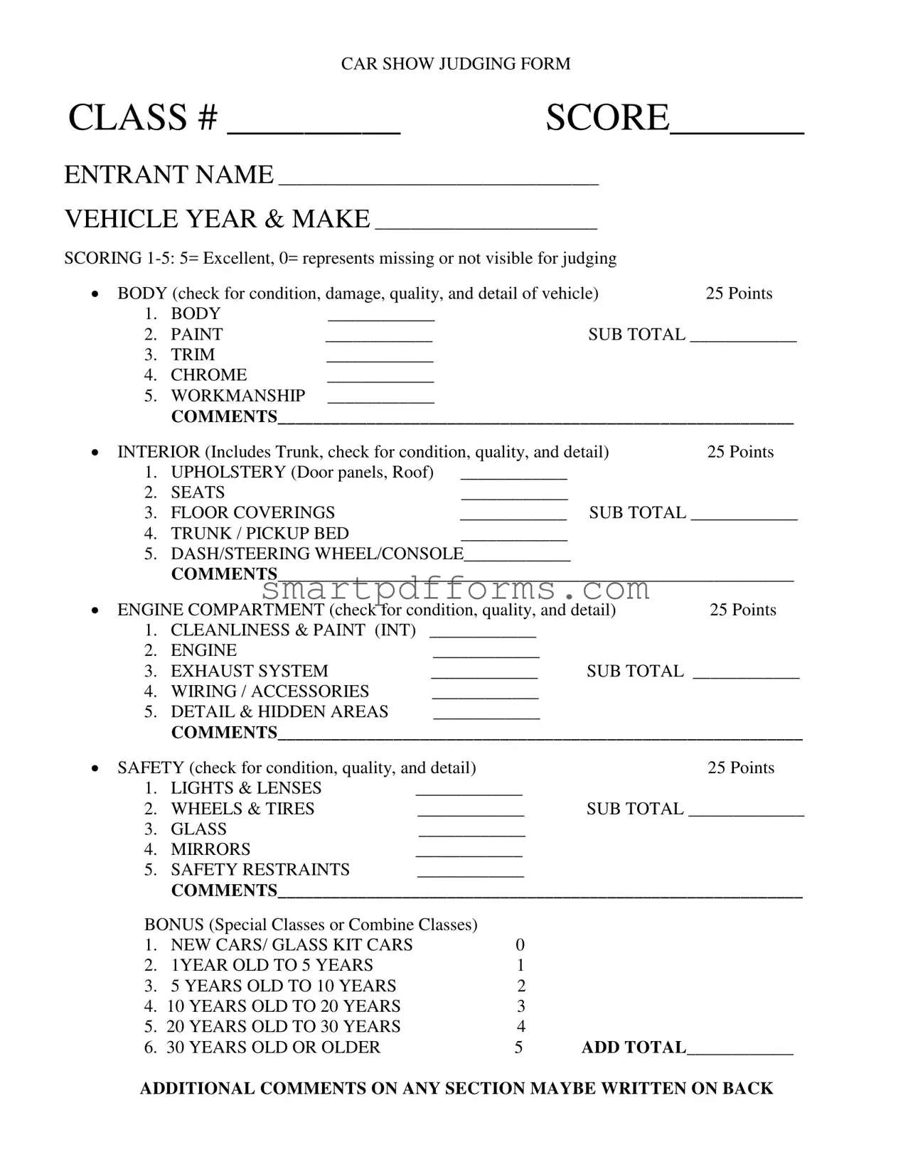 Blank Car Show Judging PDF Template