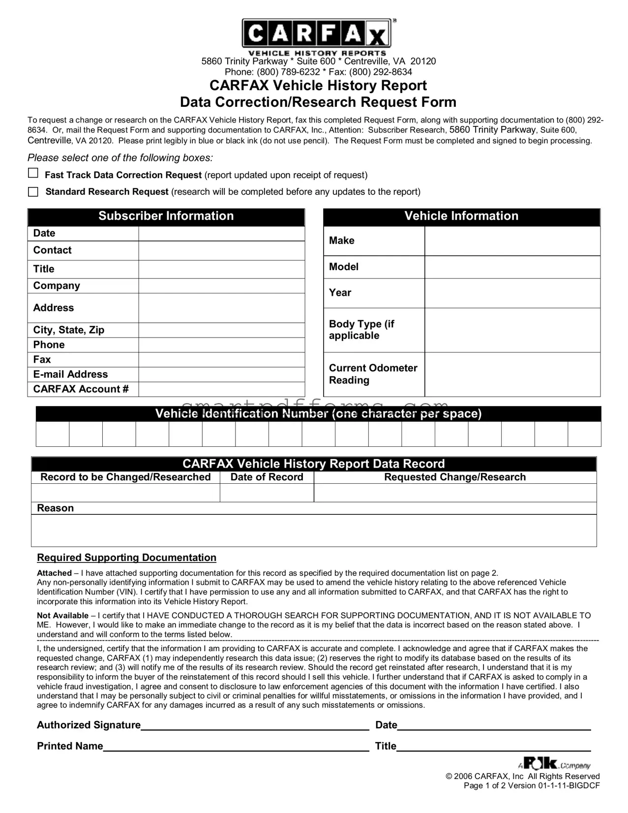 Blank Carfax PDF Template