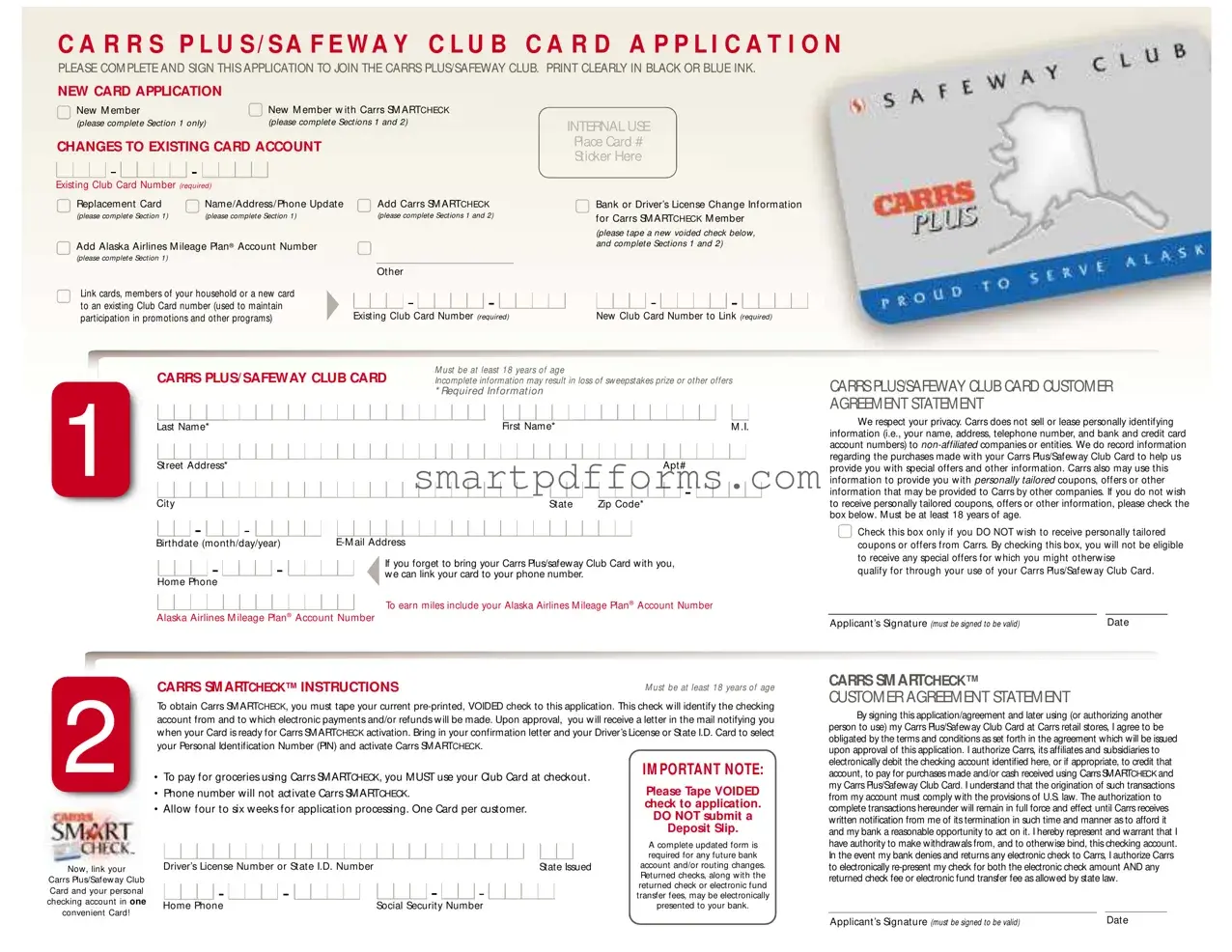 Blank Carrs Safeway Club Card PDF Template