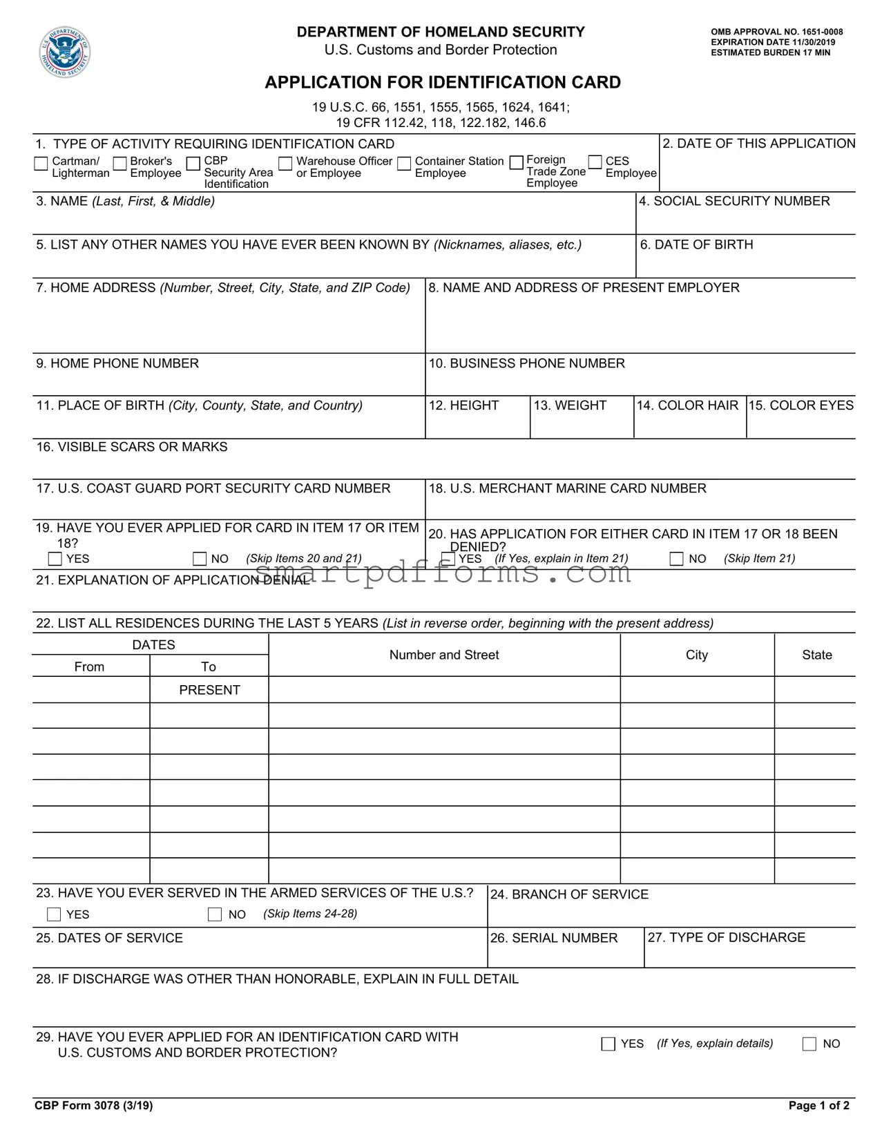Blank Cbp 3078 PDF Template