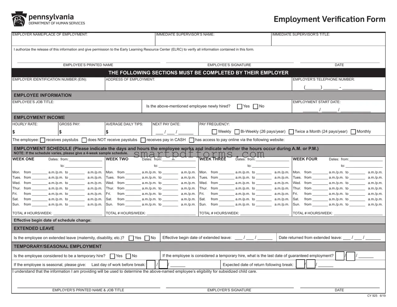 Blank Ccis Employment Verification PDF Template