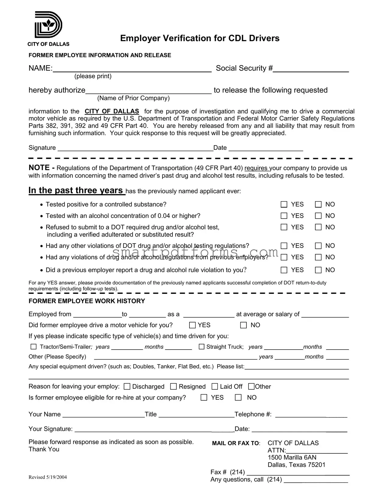 Blank Cdl Verification PDF Template