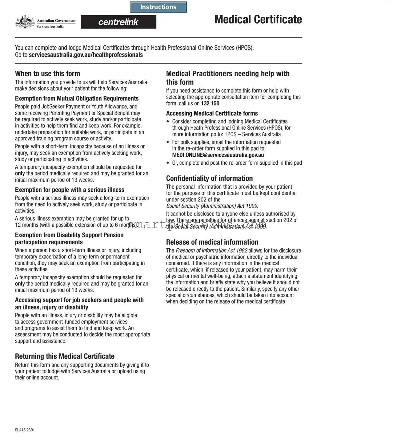 Blank Centrelink Medical Certificate PDF Template