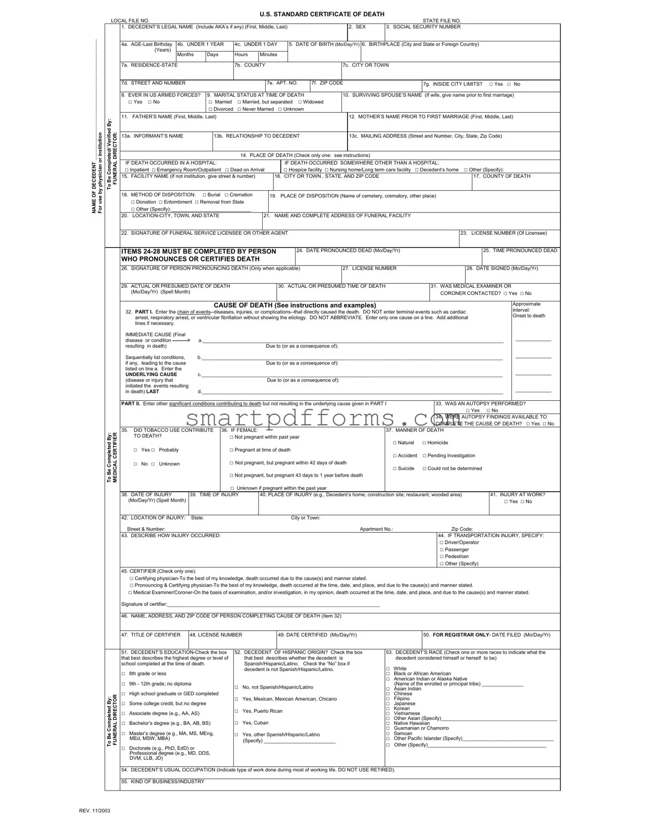 Blank Certification Death PDF Template