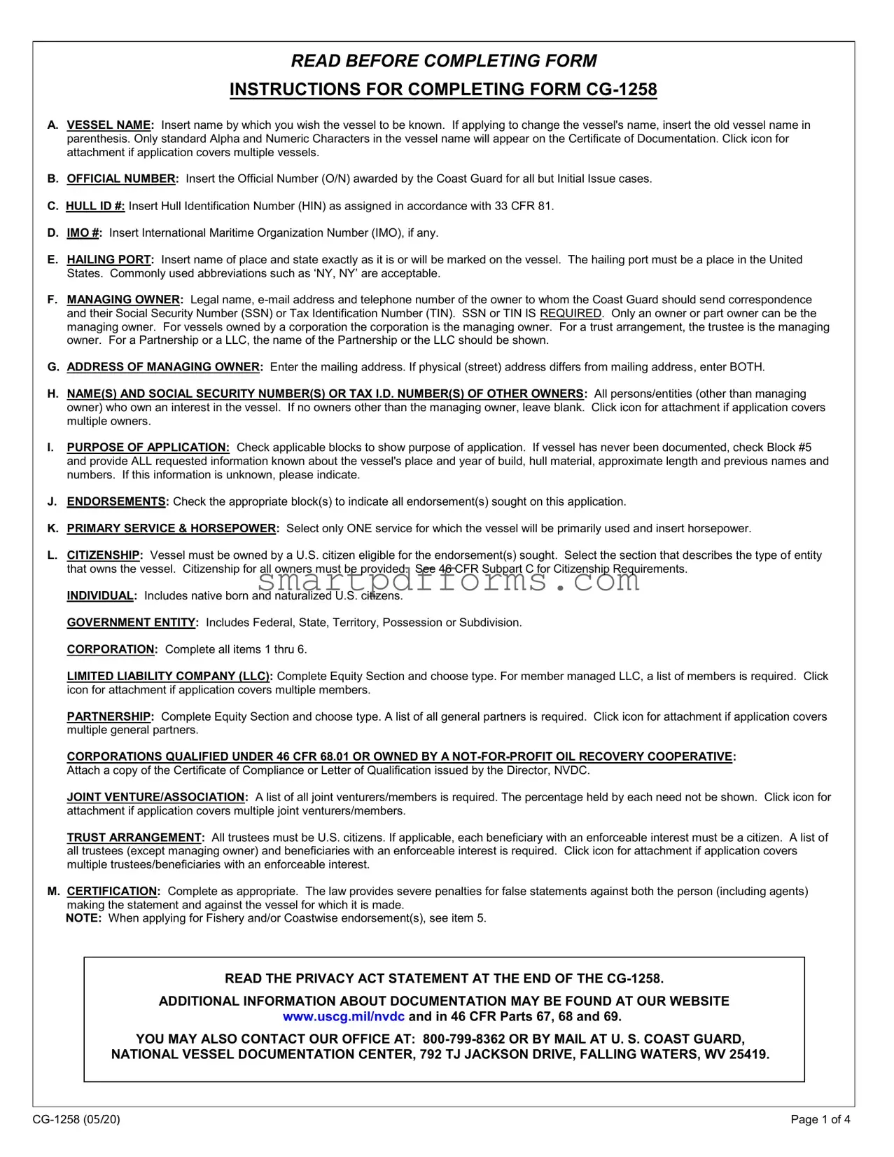 Blank Cg 1258 PDF Template