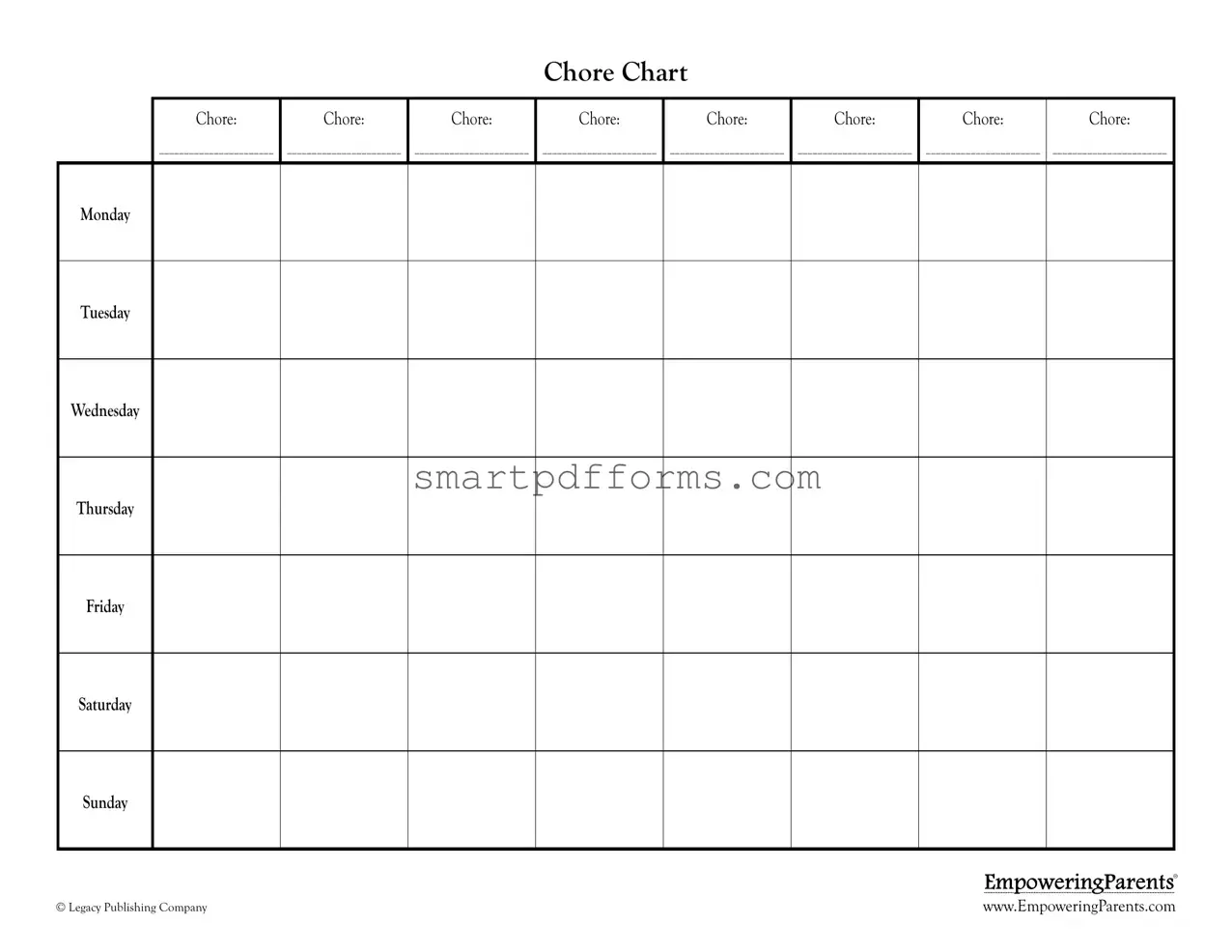 Blank Chore Chart PDF Template